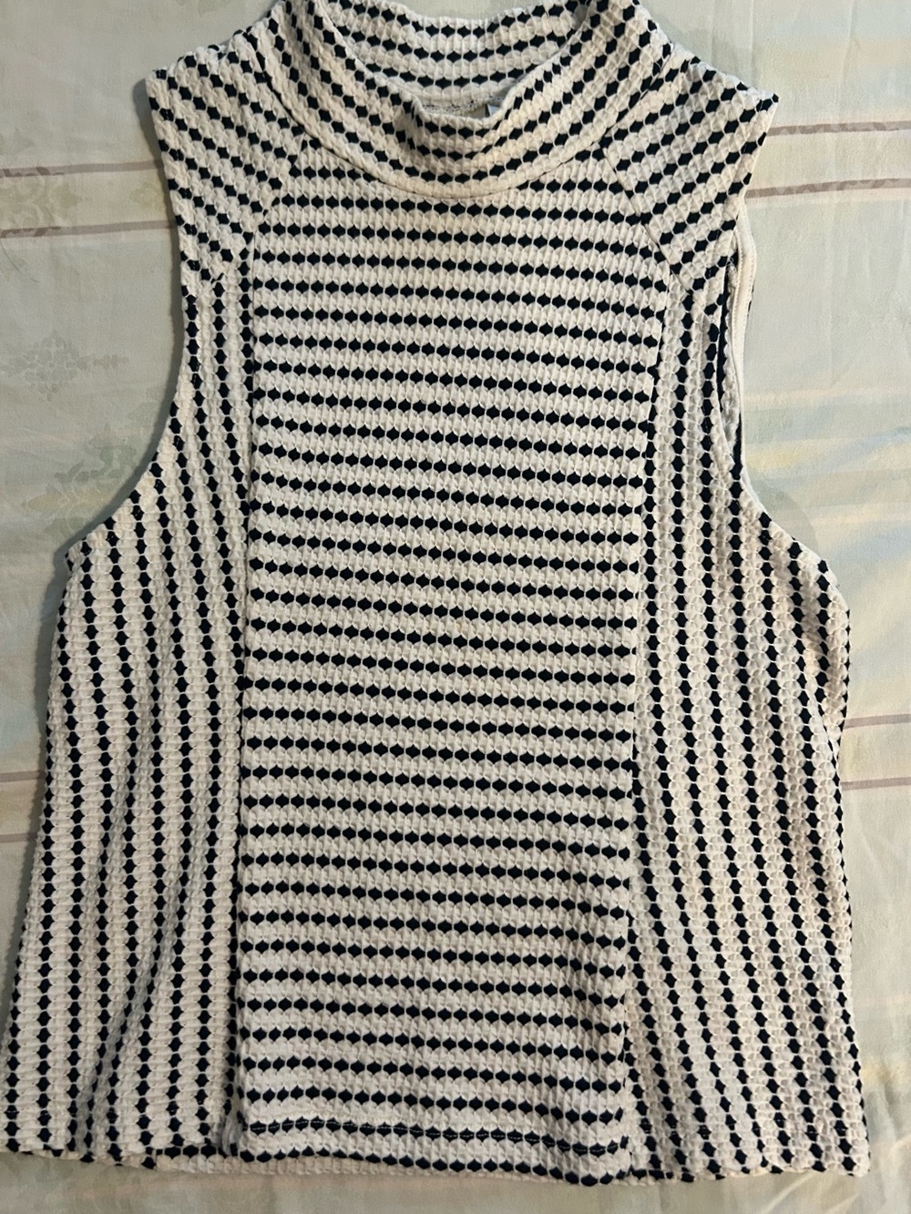 Maeve by Anthropologie Women’s Black White Striped Mock Neck Sleeveless Knit Top
